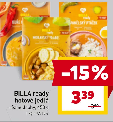 BILLA ready hotové jedlá rôzne druhy