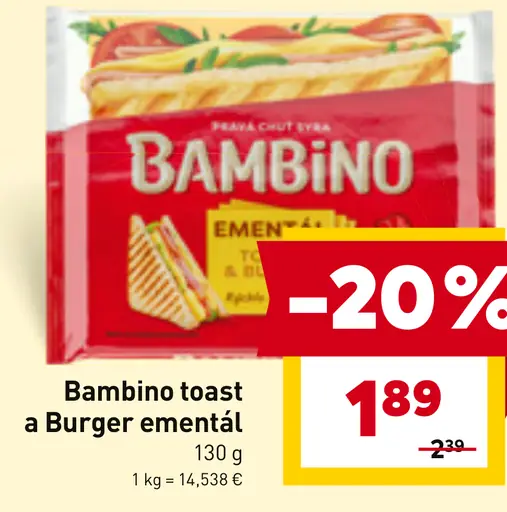Bambino toast a Burger ementál tavený syr