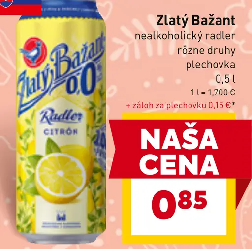 Zlatý Bažant nealkoholický radler citrón