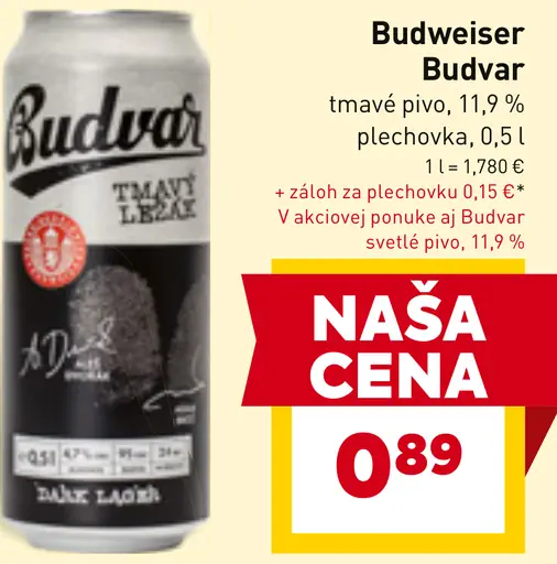 Budweiser Budvar tmavé pivo 11,9 % plechovka