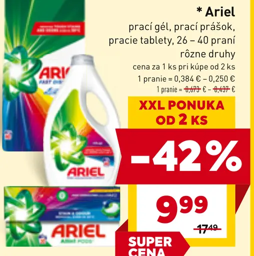 Ariel prací gél, prášok, pracie tablety
