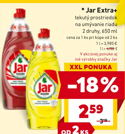 Jar Extra tekutý prostriedok na umývanie riadu, 2 druhy