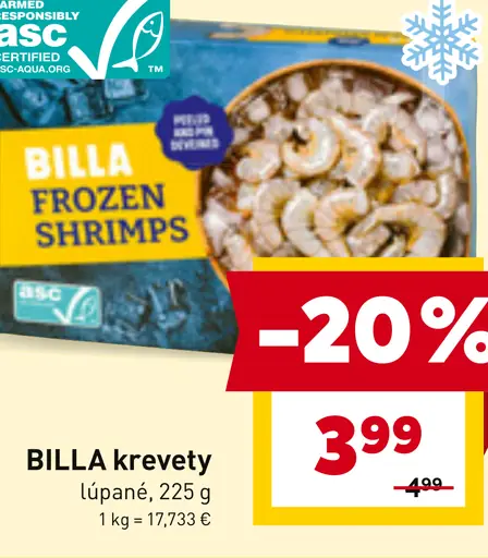 BILLA krevety lúpané mrazené