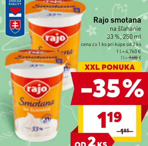 Rajo Smotana na šľahanie 33%