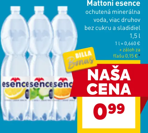 Mattoni esence ochutená minerálna voda bez cukru a sladidiel