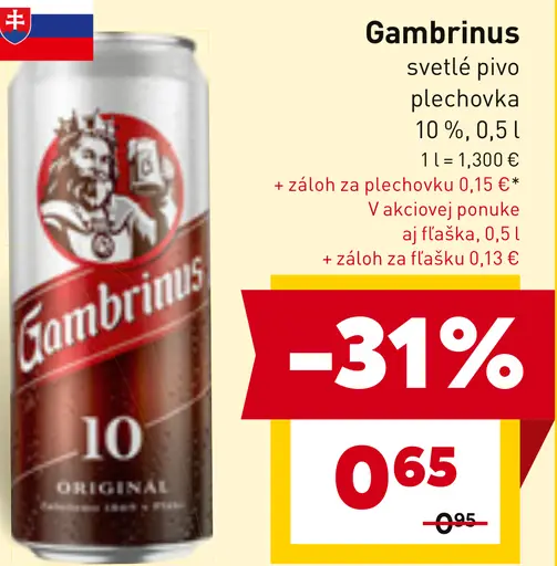 Gambrinus svetlé pivo plechovka