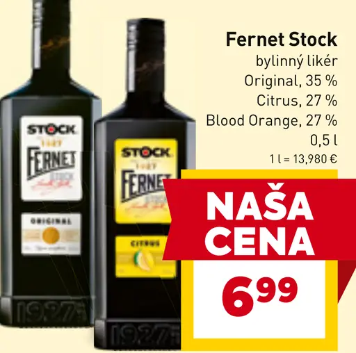 Fernet Stock bylinný likér Original, Citrus, Blood Orange