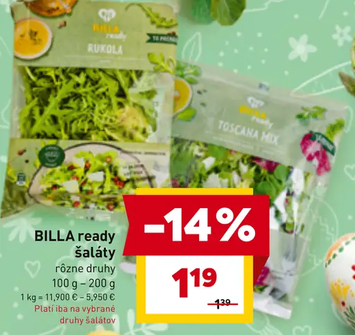 BILLA Ready Šaláty rôzne druhy
