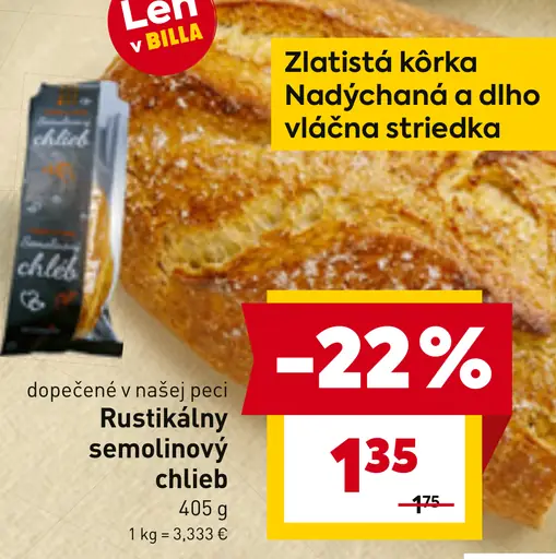 BILLA Rustikálny semolinový chlieb