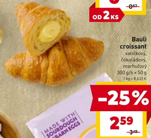 Bauli croissant vanilka, čokoláda, marhuľa