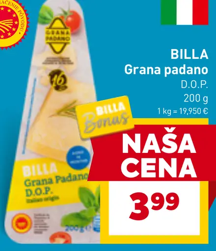 Billa Grana Padano syr strúhaný