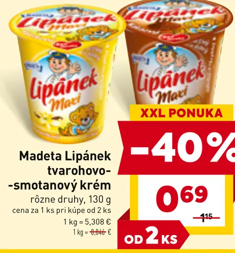 Madeta Lipánek Maxi tvarohovo-smotanový krém rôzne druhy