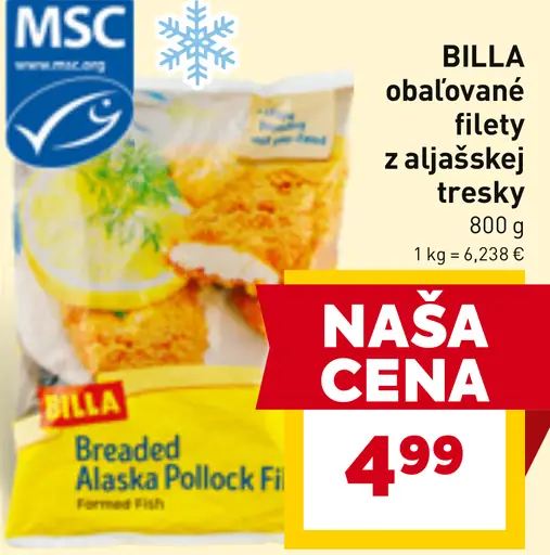Billa obaľované filety z aljašskej tresky mrazené