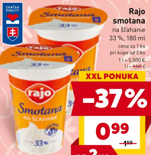 Rajo Smotana na šľahanie 33%