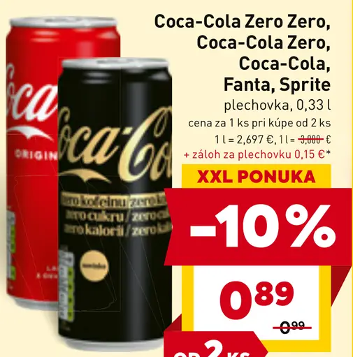 Coca-Cola Zero Zero, Coca-Cola Zero, Coca-Cola, Fanta, Sprite plechovky