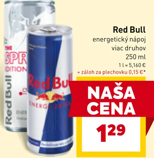 Red Bull plechovka energetický nápoj rôzne druhy