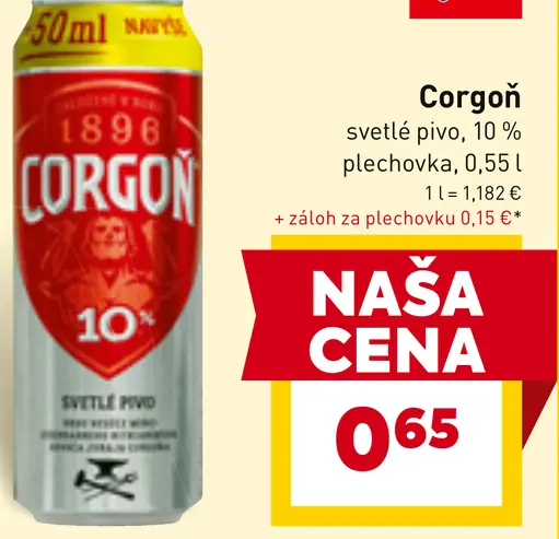 Corgoň 10% svetlé výčapné pivo plechovka