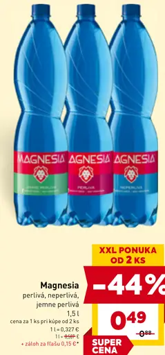 Magnesia perlivá, neperlivá alebo jemne perlivá prírodná minerálna voda