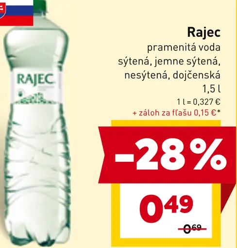 Rajec pramenitá voda sýtená, jemne sýtená, nesýtená, dojčenská