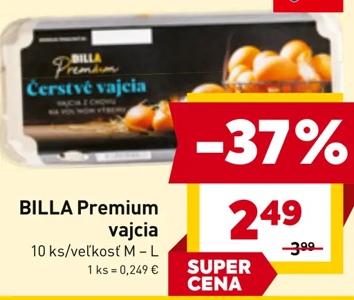 BILLA Premium čerstvé vajcia veľkosť M–L voľný výbeh