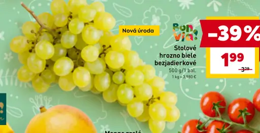 Stolové hrozno biele bezjadierkové