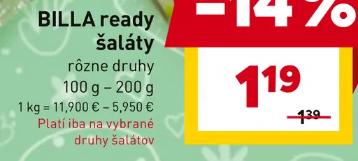 BILLA Ready Šaláty rôzne druhy