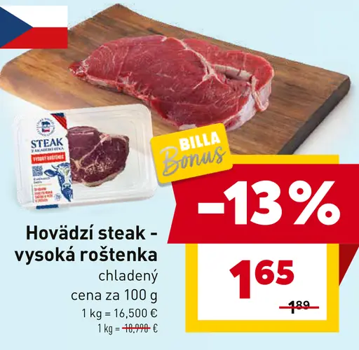 Hovädzí steak vysoká roštenka chladený