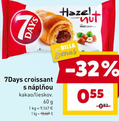 7Days croissant s náplňou kakao/lieskov.
