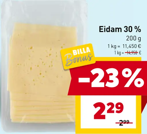 Eidam 30 % plátky