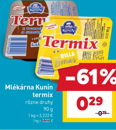 Mlékárna Kunín Termix rôzne druhy