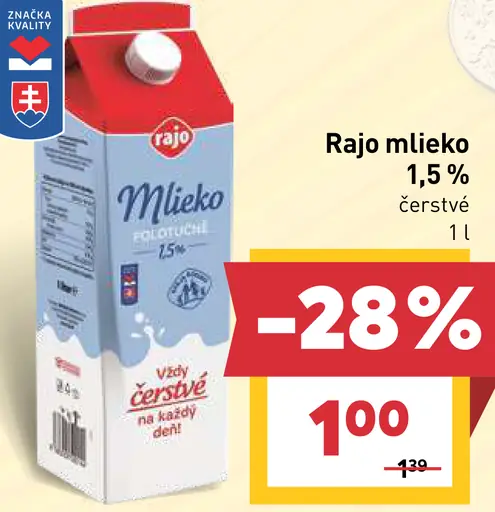 Rajo čerstvé mlieko 1,5 %