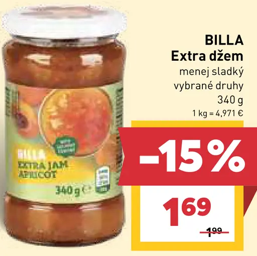 BILLA Extra džem menej sladký vybrané druhy
