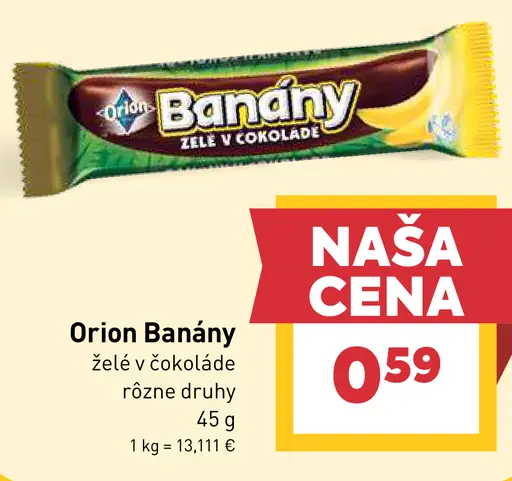 Orion Banány XXL želé v čokoláde