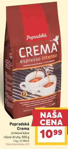 Popradská Crema zrnková káva