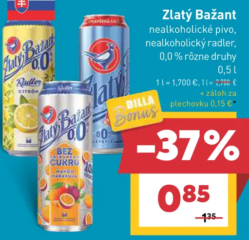 Zlatý Bažant nealkoholické pivo a radler