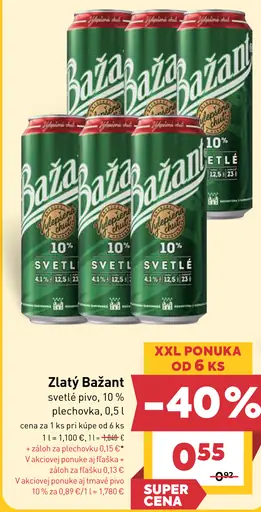 Zlatý Bažant 10% svetlé výčapné pivo plechovka