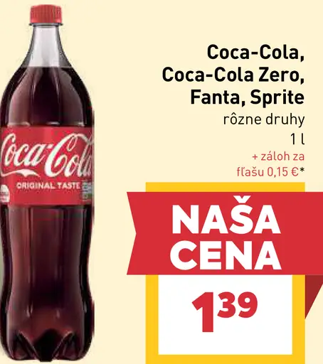 Coca-Cola originál, Coca-Cola Zero, Fanta alebo Sprite