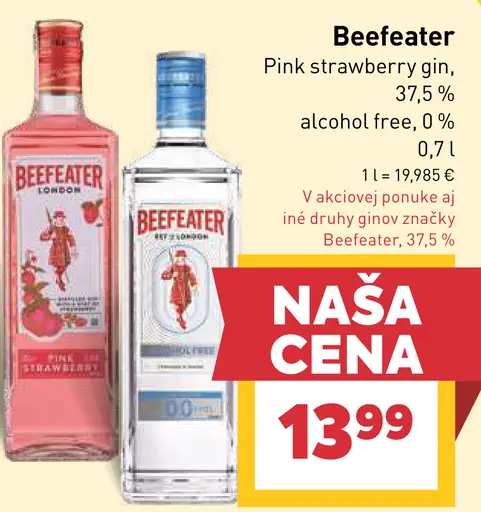 Beefeater Pink Strawberry gin a bezalkoholový gin