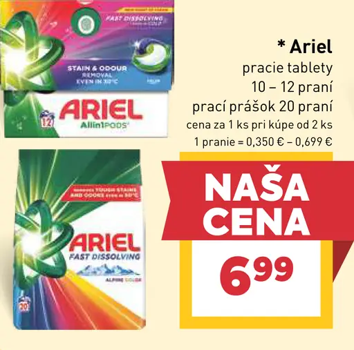 Ariel prací gél, prášok, pracie tablety