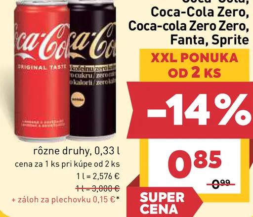 Coca-Cola, Coca-Cola Zero, Coca-Cola Zero Zero, Fanta, Sprite nealkoholické nápoje