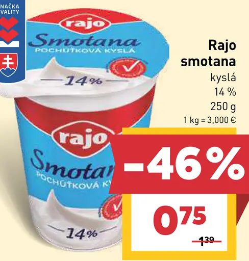 Rajo smotana kyslá 14%