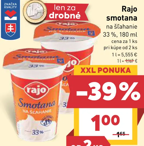 Rajo Smotana na šľahanie 33%