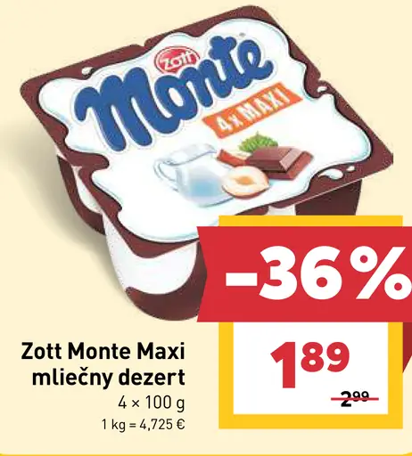 Zott Monte Maxi mliečny dezert
