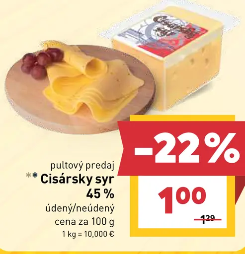 Cisársky syr 45 % údený, neúdený