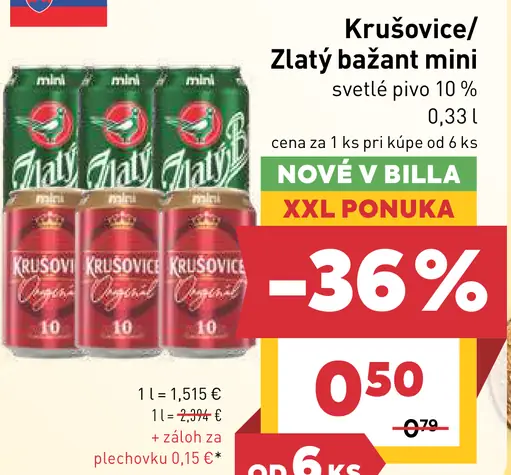 Krušovice Zlatý Bažant mini svetlé pivo 10 % plechovka