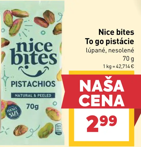 Nice Bites To Go pistácie lúpané nesolené