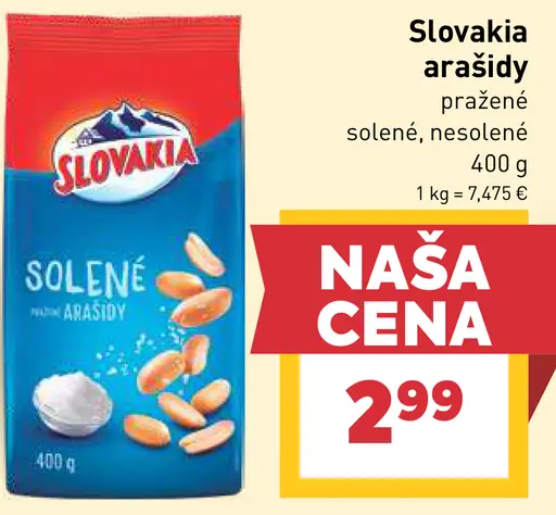 Slovakia arašidy pražené solené alebo nesolené