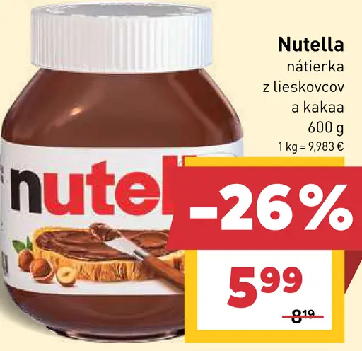 Nutella Nátierka z lieskovcov a kakaa