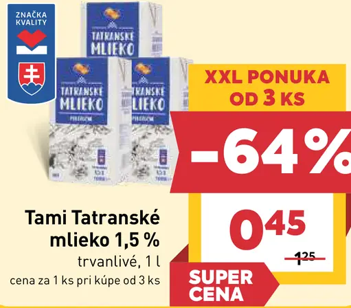 Tami Tatranské mlieko 1,5 % trvanlivé