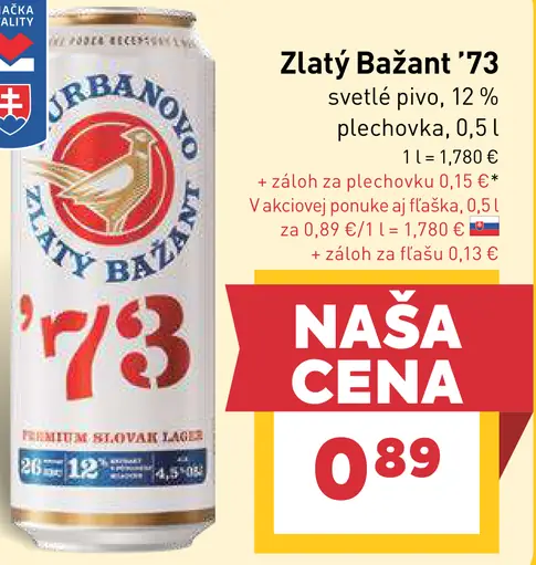 Zlatý Bažant 12% pivo svetlý ležiak